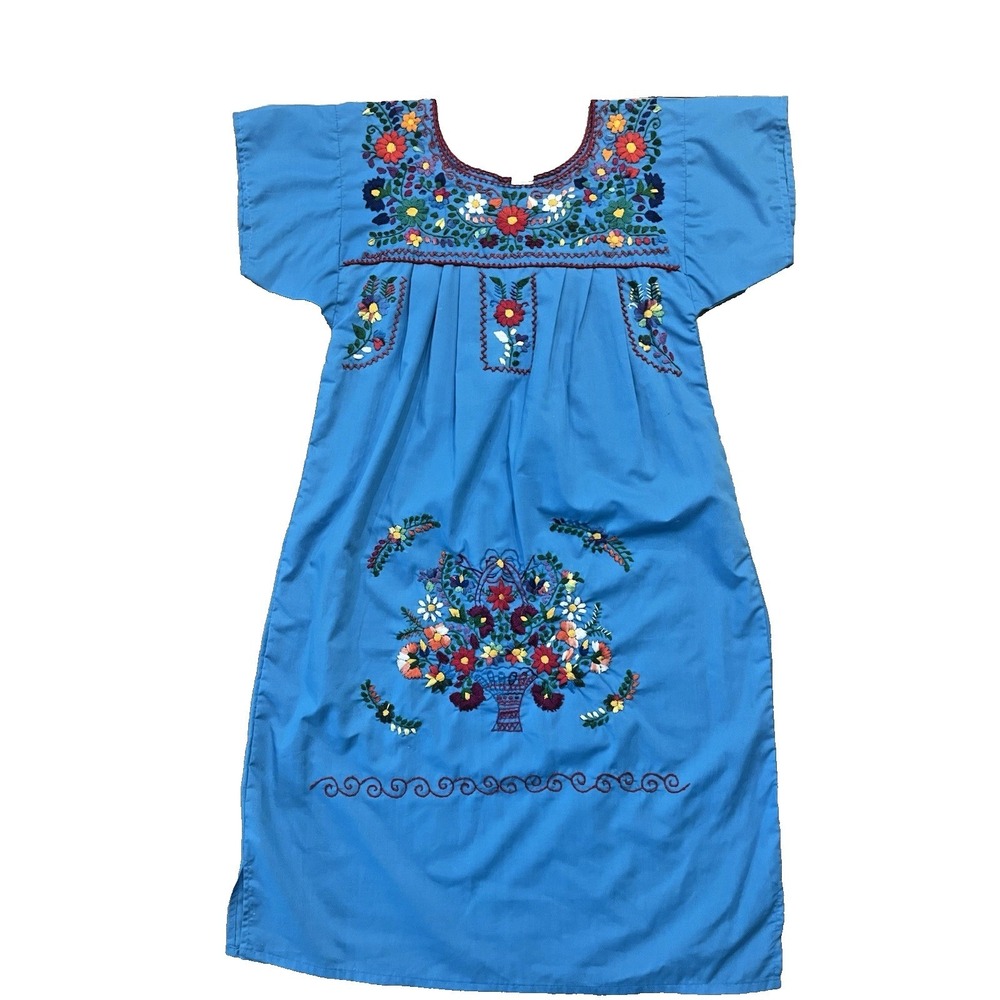 NWT Mexican Embroidered Huipil Dress Women's Floral Boho Folk Art Festival Sz S